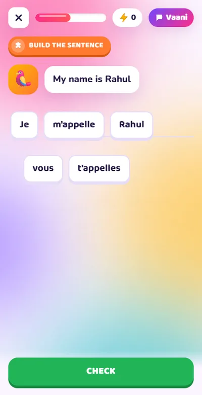 Build French sentences exercise