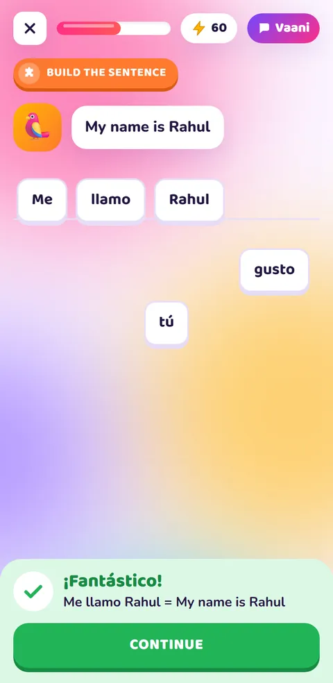 Build Spanish sentences exercise
