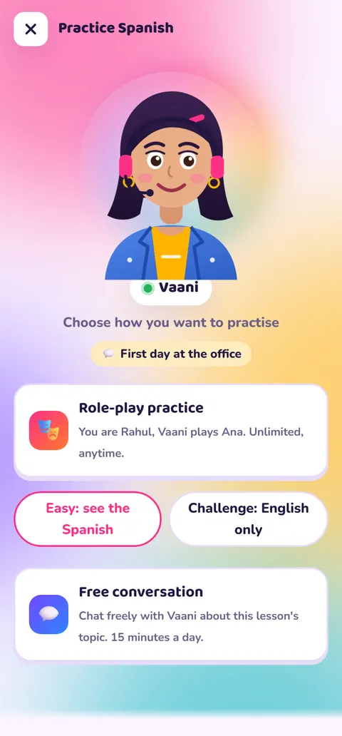 Vaani – Spanish speaking practice partner